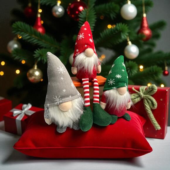 Christmas Gnomes Set 3PCS Plush Holiday Decorations Scandinavian Tomte Decor - Picture 2 of 6